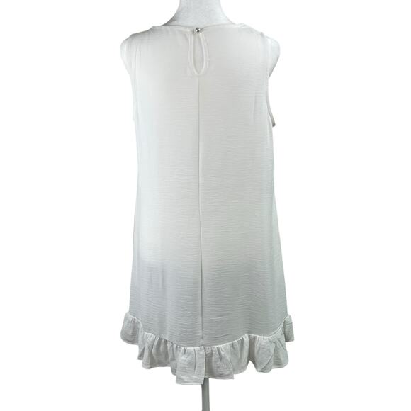 White Semi Sheer Casual Sleeveless Knee-Length Ruffle Mini Shift Dress Med NWT - Picture 2 of 13
